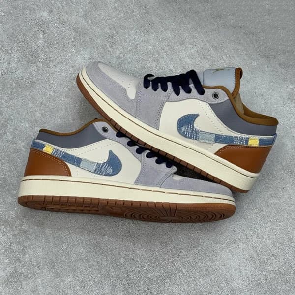 کفش نایک جردن وان لو فانتوم با تیک جین Jordan 1 Low Phantom Repaired Denim Swoosh