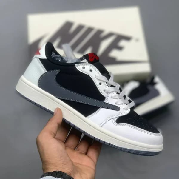 نایک ایر جردن وان لو مشکی سفید خاکستری Travis Scott x Air Jordan 1 Retro Low OG