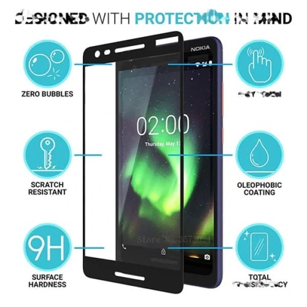 محافظ صفحه شیشه ای تمام صفحه تمام چسب نوکیا Nokia 2.1 2018 9D Glass — تصویر ۳