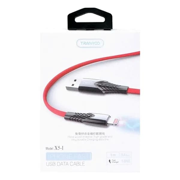 کابل فست شارژ آیفون USB به lightening ترانیو tranyoo مدل T-X5i با گارانتی 12 ماهه آسان توزیع — تصویر ۵