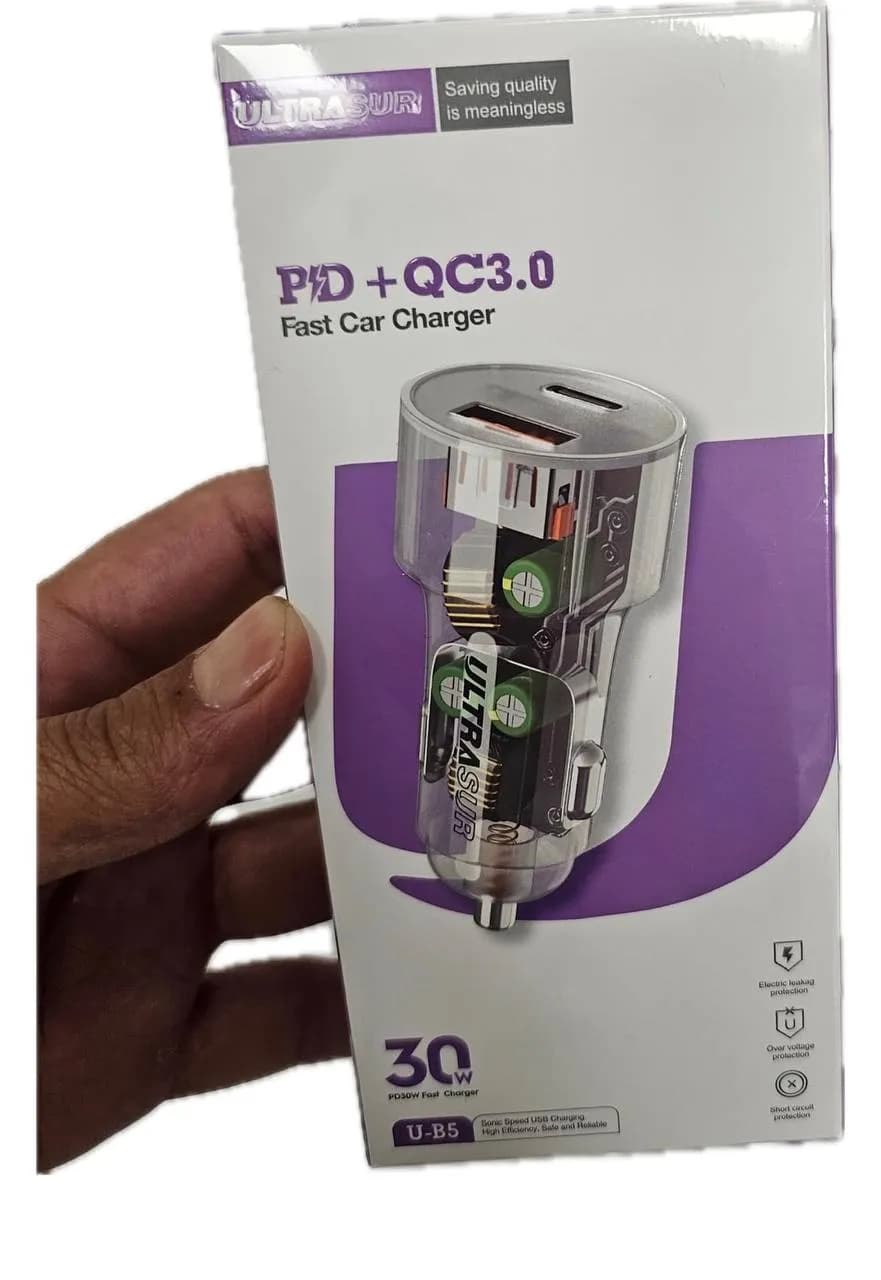 شارژر فندکی اولتراسور Ultrasur مدل U‑B5 با توان خروجی PD 30 وات و QC3.0 18 — تصویر ۳