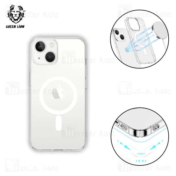 قاب محافظ مگ سیف گرین لاین آیفون Apple iPhone 14 Plus Green Lion Magsafe Delgado Clear Case