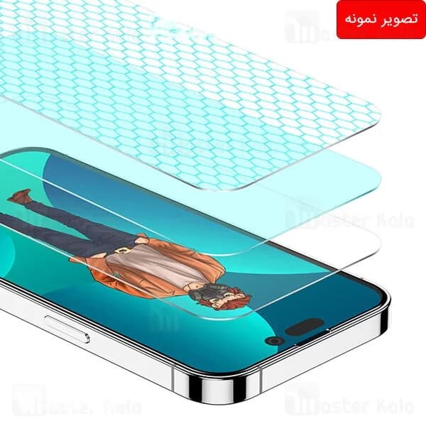 گلس توری دار تمام صفحه تمام چسب آیفون گرین لاین Apple iPhone 14 Pro Green Lion 3D Desert Anti-Dust — تصویر ۵