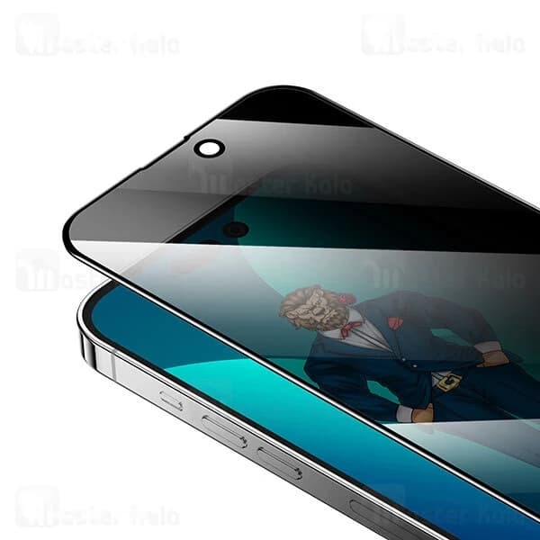 گلس حریم شخصی تمام صفحه تمام چسب آیفون گرین لاین Apple iPhone 14 Pro Green Lion 3D Elegant Privacy — تصویر ۶