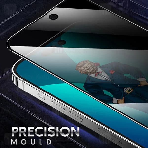 گلس حریم شخصی تمام صفحه تمام چسب آیفون گرین لاین Apple iPhone 14 Pro Green Lion 3D Elegant Privacy — تصویر ۸