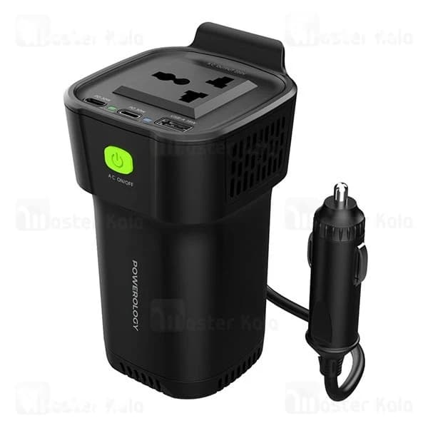 شارژر فندکی و چند راهی برق خودرو پاورولوژی Powerology 150W Power Inverter P150INVBK توان 150 وات — تصویر ۲