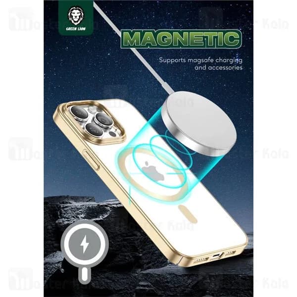 قاب محافظ مگ سیف گرین لاین آیفون Apple iPhone 14 Pro Green Lion Delgado Chrome — تصویر ۴