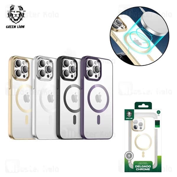قاب محافظ مگ سیف گرین لاین آیفون Apple iPhone 14 Pro Green Lion Delgado Chrome