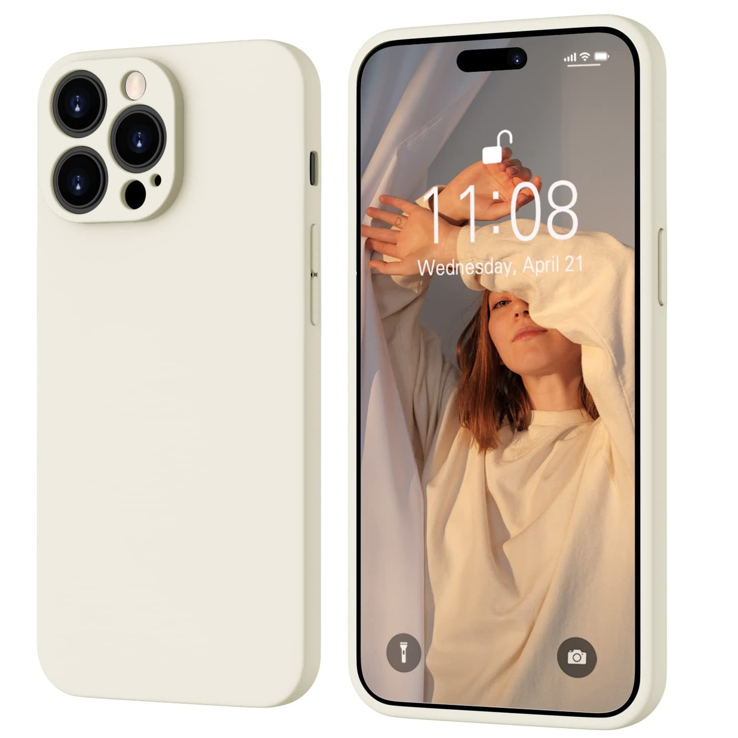 قاب سیلیکون کرم کم رنگ آیفون 14PRO MAX