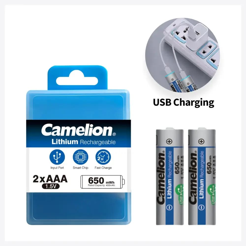 باتری های لیتیوم قابل شارژ مدل Camelion USB C Rechargeable Lithium Batteries AAA – 1.5V – 650mWh
