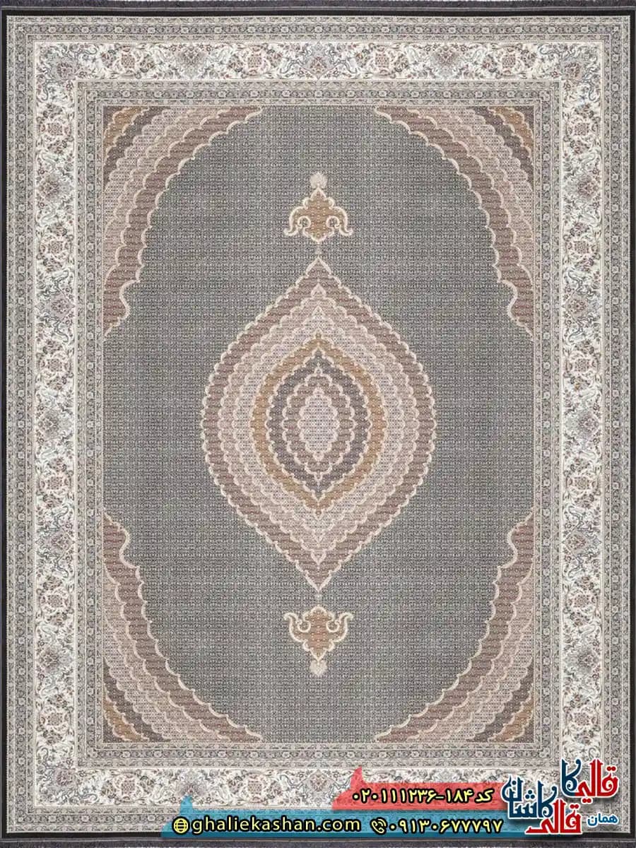 فرش ‌کلاسیک ‌1200 ‌شانه ‌اصیل ‌طرح ‌ریز ‌ماهی ‌رنگ ‌طوسی ‌دودی ‌گل ‌برجسته ‌کاشان ‌ — تصویر ۲