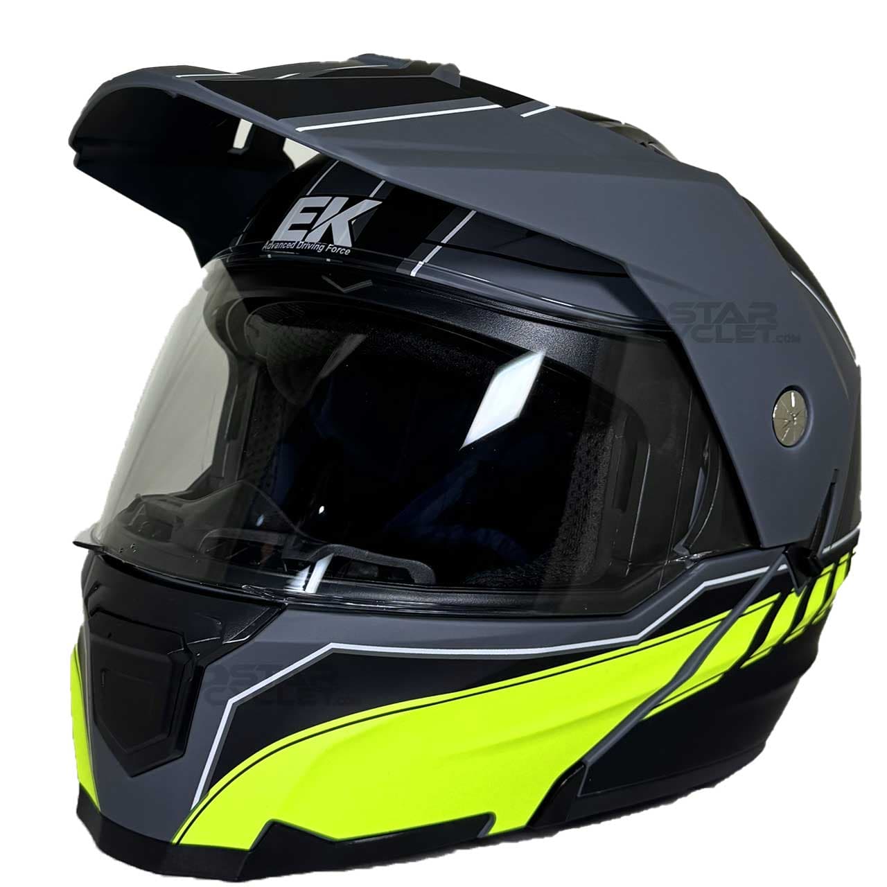 کلاه کاسکت ادونچری EK مدل JK910 MATT-GRAY-WHITE-YELLOW