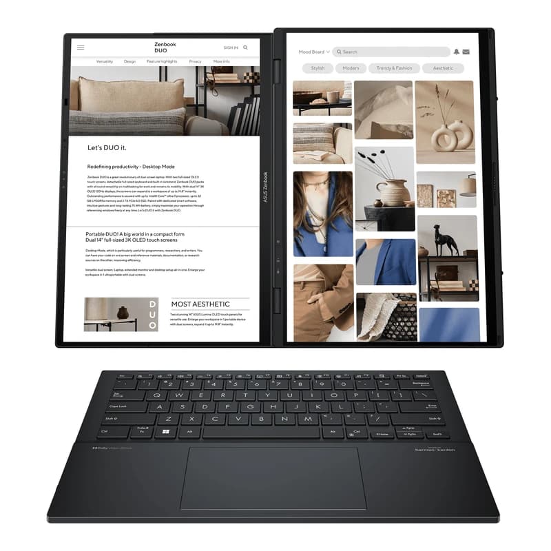 لپ تاپ ایسوس مدل Zenbook Duo 2024 UX8406CA-PZ005W | Ultra 9 285H | رم 32 گیگ | حافظه 2 ترابایت SSD | Intel Arc | صفحه نمایش 14 اینچ 3K OLED لمسی — تصویر ۴