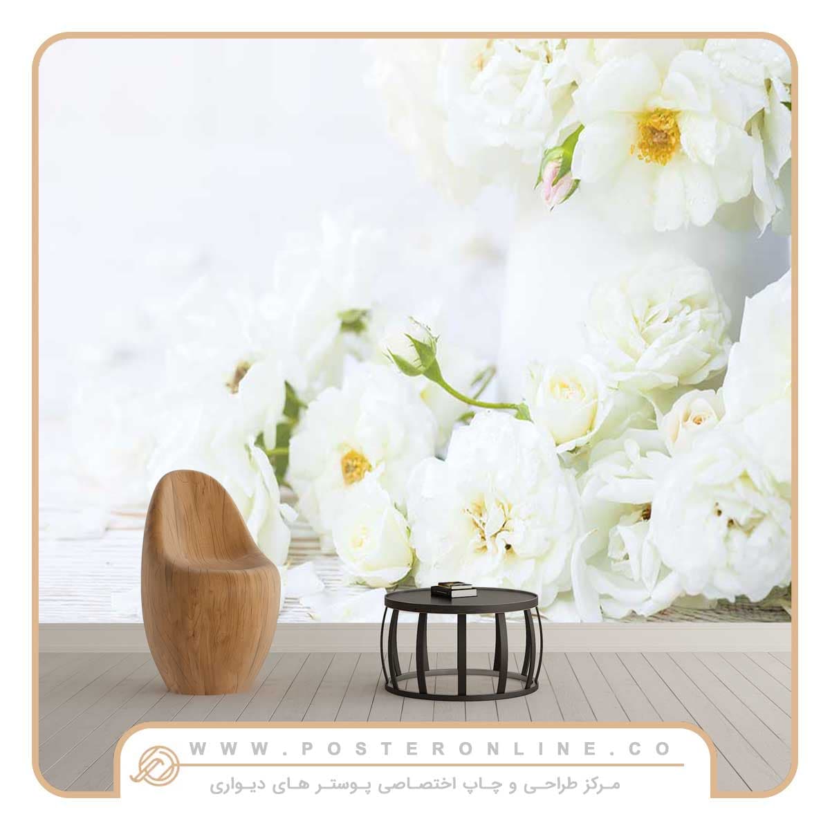 پوستر دیواری گل سفید بهاری کد F-8214