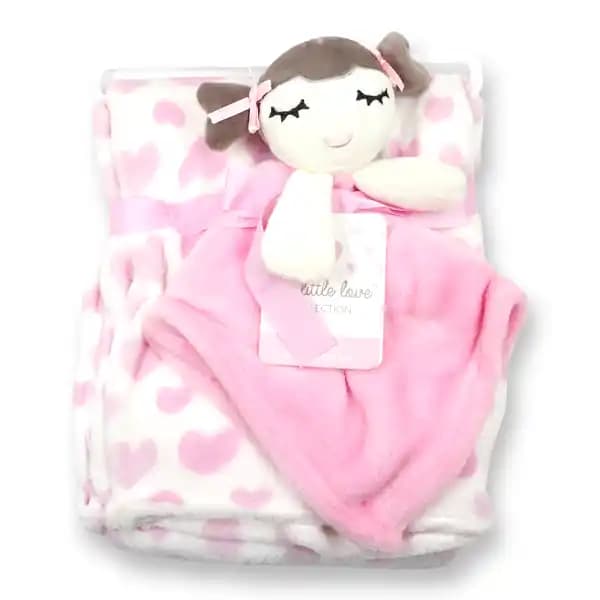 ست پتو و دستمال عروسک دار طرح دخترمو قهوه ای baby blanket set برند My Little Love
