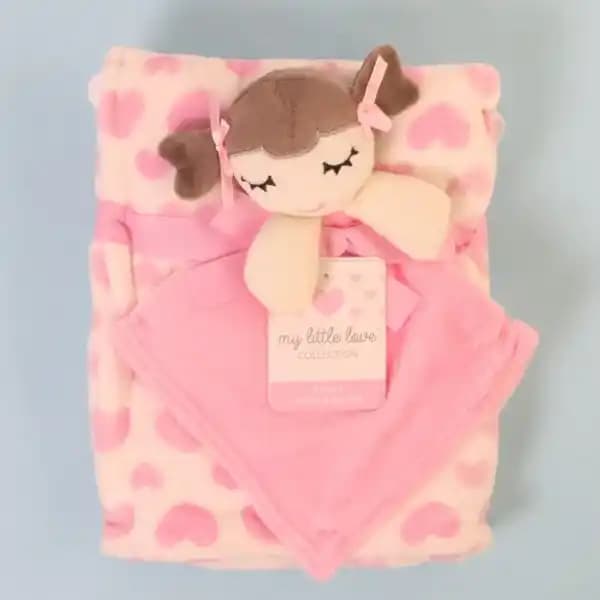 ست پتو و دستمال عروسک دار طرح دخترمو قهوه ای baby blanket set برند My Little Love — تصویر ۲