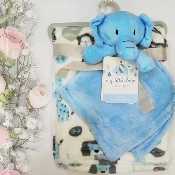 ست پتو و دستمال عروسک دار طرح فیل baby blanket set برند My Little Love