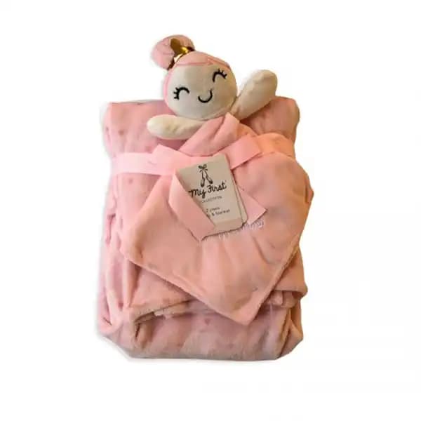 ست پتو و دستمال عروسک دار طرح دختر صورتی baby blanket set برند My Little Love — تصویر ۲