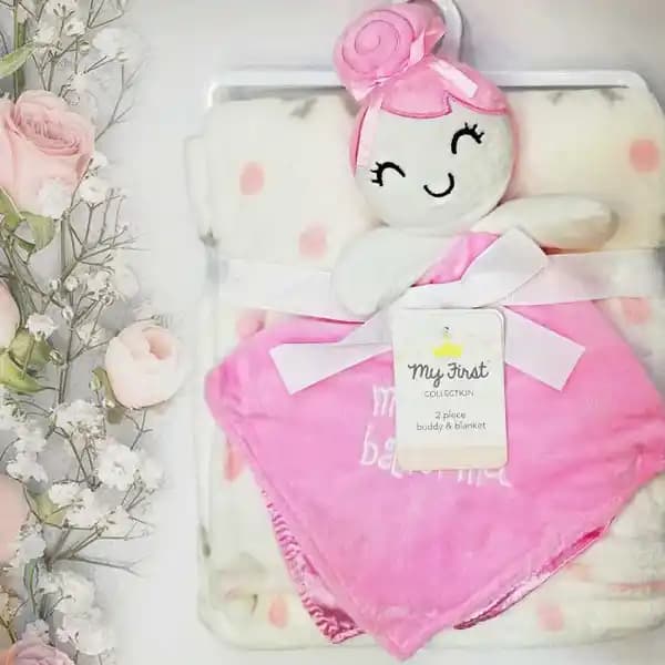 ست پتو و دستمال عروسک دار طرح دختر سفید baby blanket set برند My Little Love