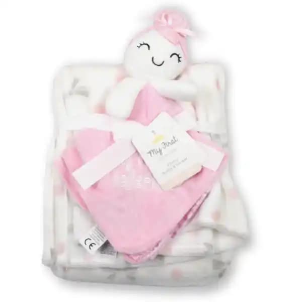 ست پتو و دستمال عروسک دار طرح دختر سفید baby blanket set برند My Little Love — تصویر ۲