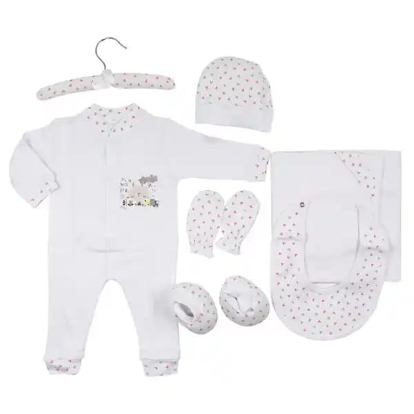 ست بیمارستانی 7 تکه نوزاد طرح گربه و قلب رنگی برند مادرکر MOTHERCARE — تصویر ۲