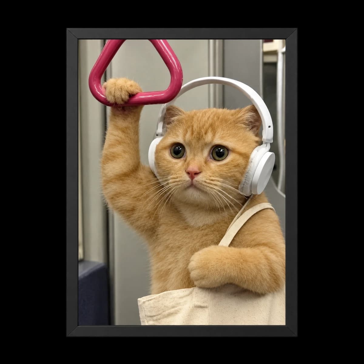 تابلو گربه در مترو با هدفون