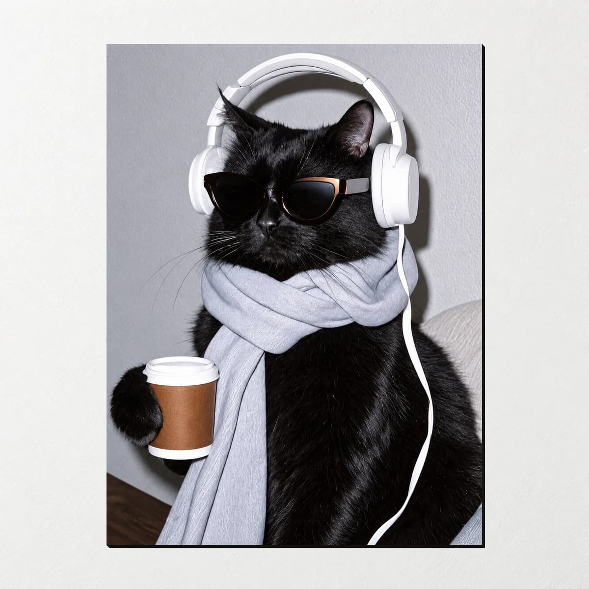 تابلو گربه با هدفون و کافی طرح Cool Cat — تصویر ۳