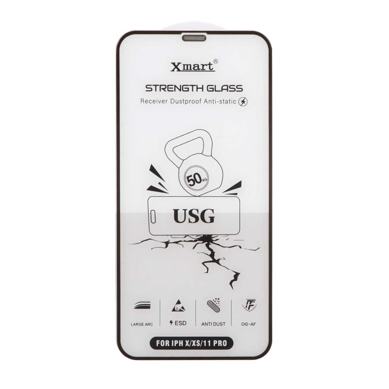 گلس و محافظ صفحه نمایش شیشه ای اورجینال Full Cover XMART Anti Static USG مدل Iphone X / XS / 11 Pro