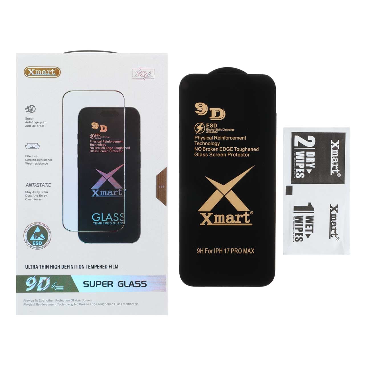 گلس و محافظ صفحه نمایش شیشه ای Full Cover XMART 9D-ESD مدل Apple iPhone 17 Pro Max / iPhone 18 Pro Max (پک دار)