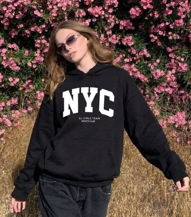 هودی NYC دورس توکرکی آستین بلند زنانه و مردانه مشکی فری سایز (کد: ۲۶۲۸۲) — تصویر ۶