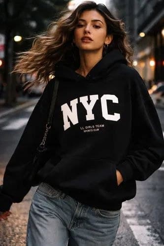 هودی NYC دورس توکرکی آستین بلند زنانه و مردانه مشکی فری سایز (کد: ۲۶۲۸۲) — تصویر ۷
