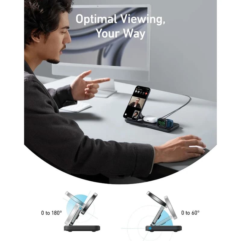 شارژر بی سیم انکر مدل MagGo 3-in-1 B25M13 15W — تصویر ۴