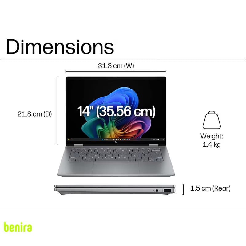 لپتاپ 14 اینچی اچ پی مدل OmniBook X Flip 14-fm0013dx، پردازنده Core Ultra 5-226V، رم 16 گیگابایت LPDDR5X، حافظه SSD با ظرفیت 512 گیگابایت، نمایشگر لمسی FHD+، قابلیت باز شدن 360 درجه و پشتیبانی از قلم، — تصویر ۷