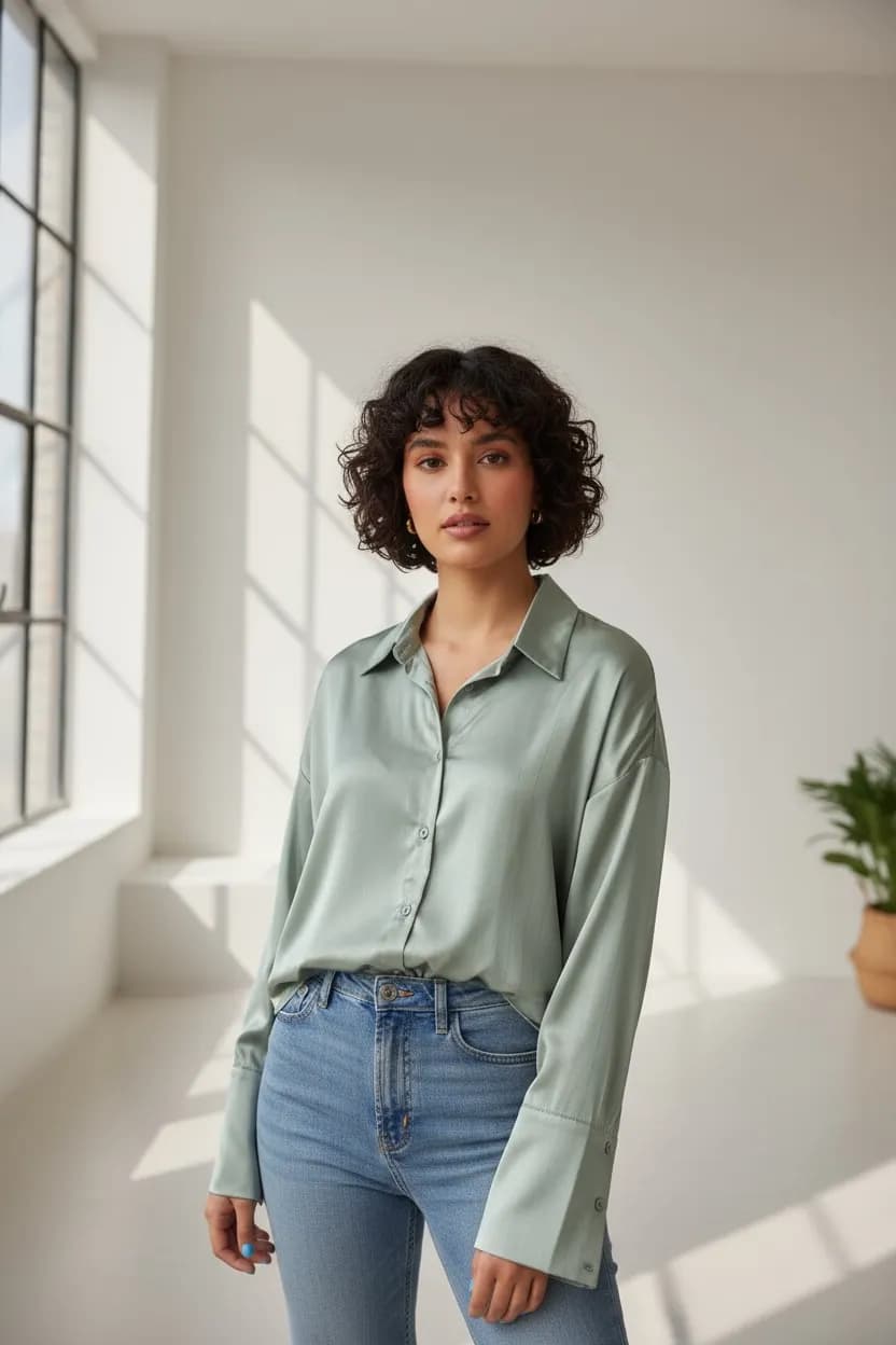 شومیز ابریشمی boohoo — تصویر ۴