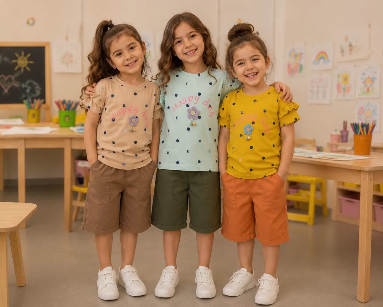 تیشرت و شلوارک کارگو دخترانه سایز50/55