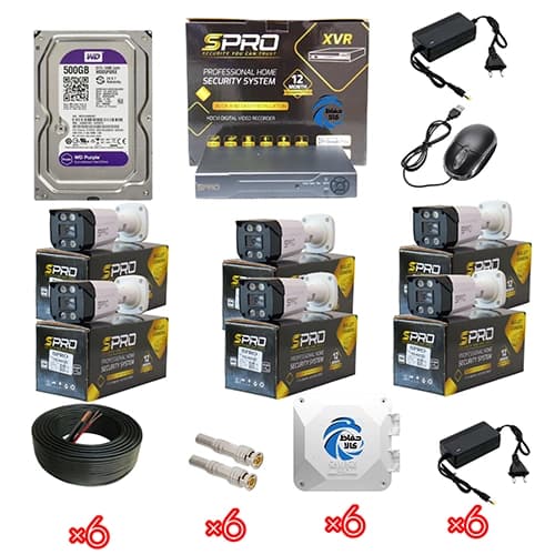 پکیج نظارتی 6 دوربینه اسپرو مدل T7 با هارد 500 گیگ بنفش
