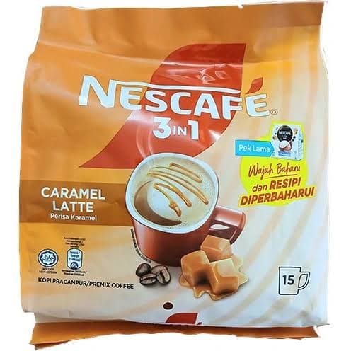 کافی میکس 3 در 1 نسکافه Nescafe مدل لاته کاراملLatte Hazelnut بسته 15 عددی اورجینال