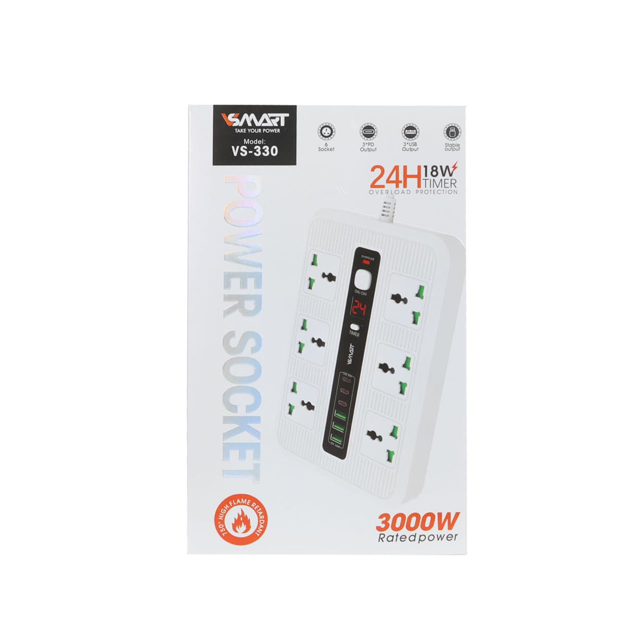 چند راهی برق و شارژر V-Smart مدل VS-330سفید — تصویر ۳