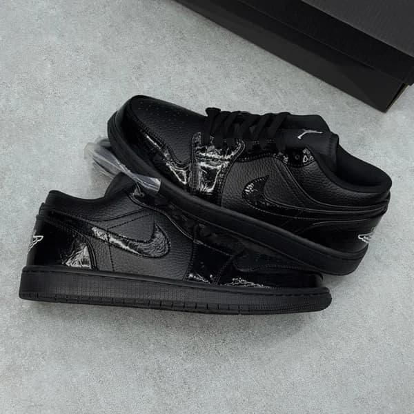 کفش جردن وان لو پتنت بلک الفنت Jordan 1 Low Patent Elephant Black