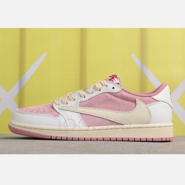 جردن وان لو تراویس صورتی کرم سفید Travis Scott x Air Jordan 1 Low OG Shy Pink DM7866-600 — تصویر ۶