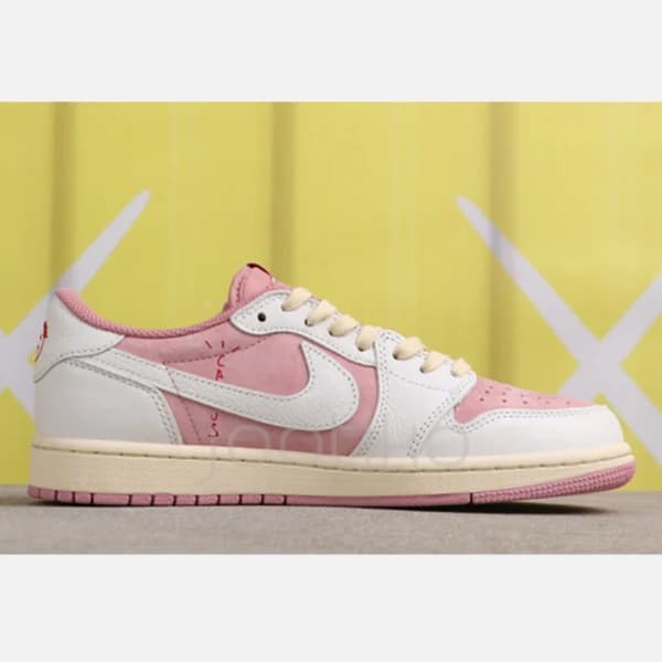 جردن وان لو تراویس صورتی کرم سفید Travis Scott x Air Jordan 1 Low OG Shy Pink DM7866-600 — تصویر ۵