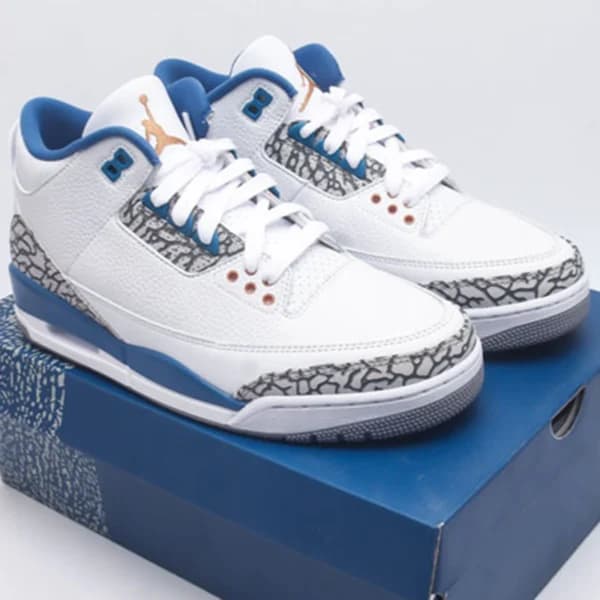 نایک جردن 3 رترو وزردز Jordan 3 Retro Wizards سفید آبی — تصویر ۴