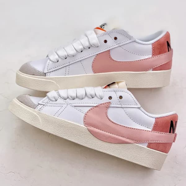 نایک بلیزر جامبو Nike Blazer Low 77 Jumbo White Pink Oxford سفید صورتی آکسفورد — تصویر ۴