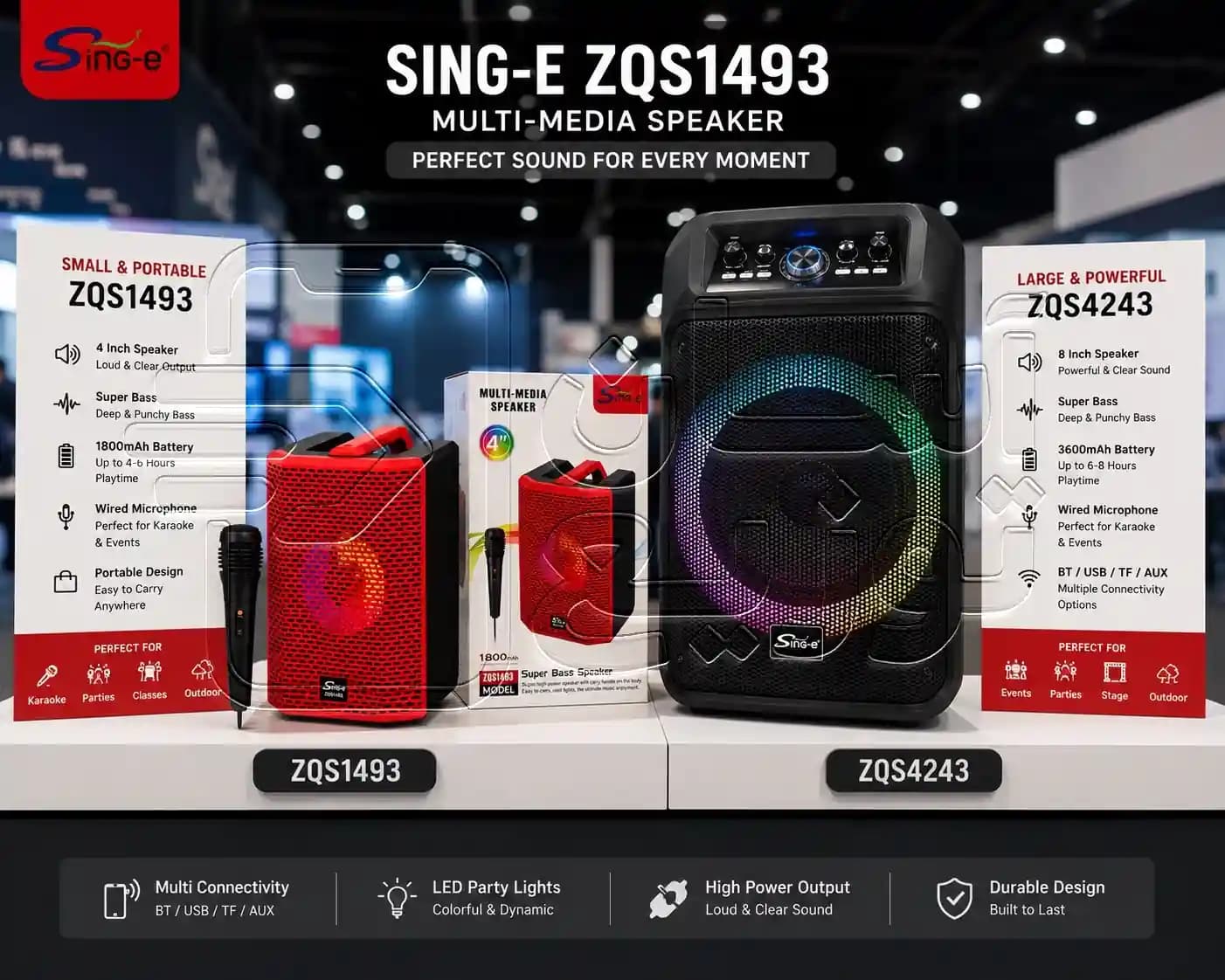 اسپیکر بلوتوثی SING-E مدل ZQS 1493 + به همراه میکروفون — تصویر ۷