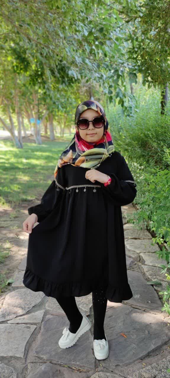 پیراهن مشکی بلند مجلسی و خنک سکه ای — تصویر ۳