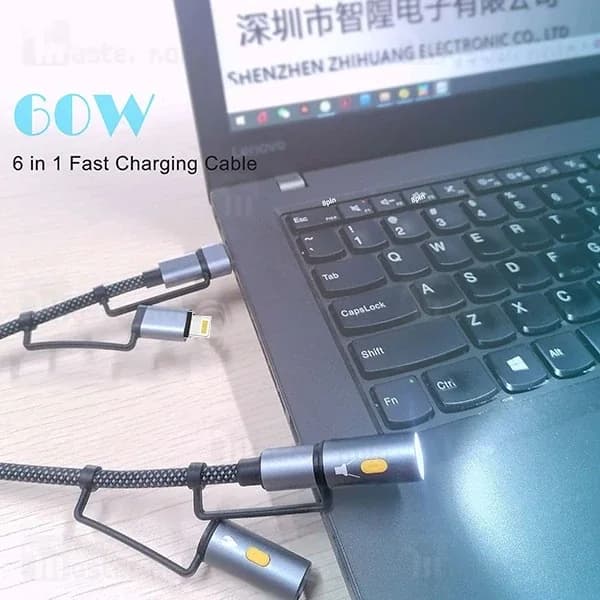 کابل چندکاره بیوا Biva C-39 6 in 1 Multifunction Data Cable طول 1.2 متر توان 60 وات — تصویر ۴