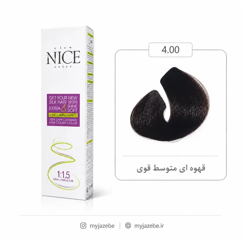 رنگ مو نایس کالر 4.00 قهوه ای متوسط قوی 100ml
