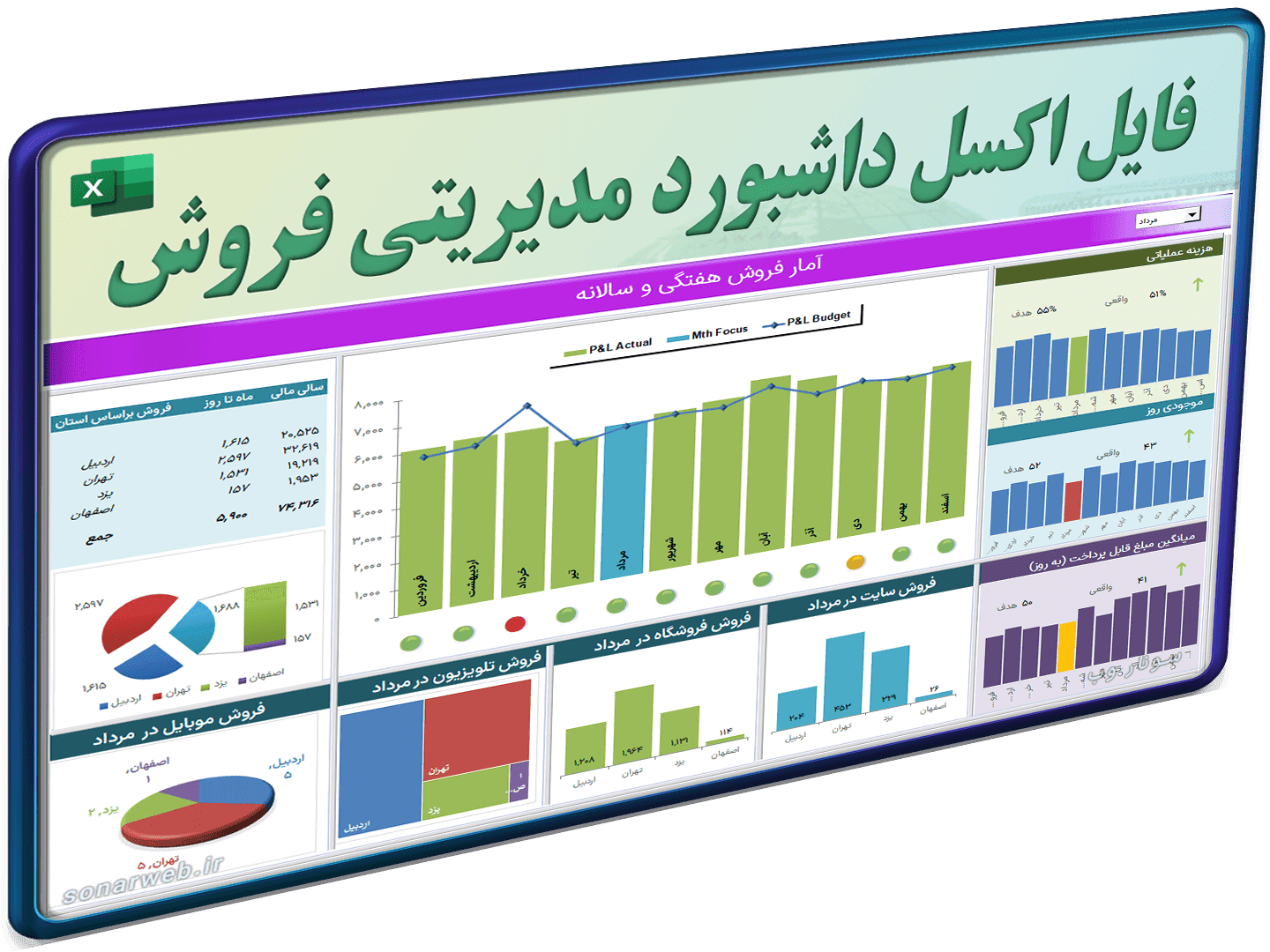 داشبورد فروش محصول – هوشمند تحلیل فروش – فایل اکسل مدیریت هوشمند عملکرد کسب وکار
