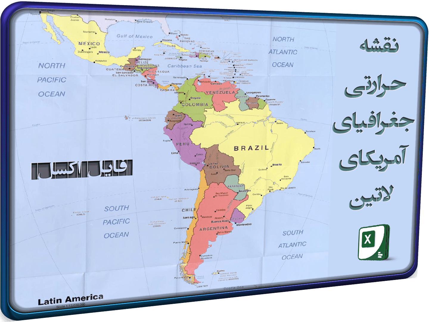 اکسل نقشه آمریکای لاتین حرارتی گرمایی جغرافیایی + بدون قفل و متن باز