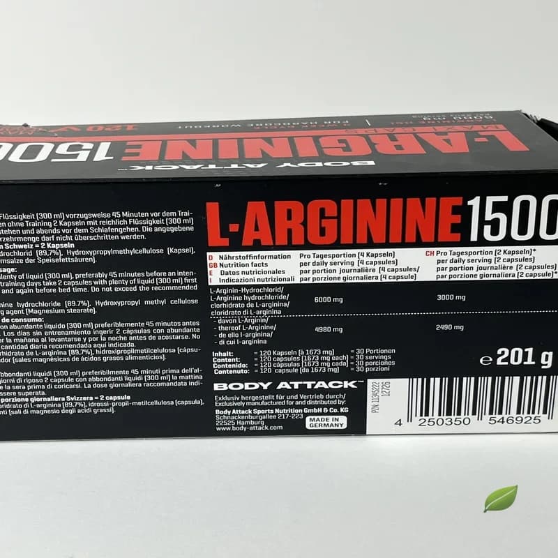 کپسول ال-آرجینین ۱۵۰۰ بادی اتک ۱۲۰ عددی | Body Attack L-Arginine 1500 Maxi Caps 120 Vegan Caps — تصویر ۲